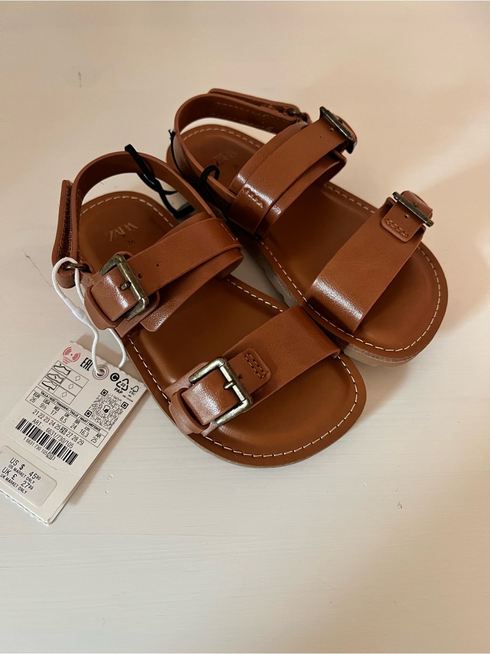Zara Tan Brown Buckle Kids Sandals